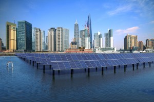 Shanghai Bund skyline landmark ,Ecological energy renewable solar panel plant